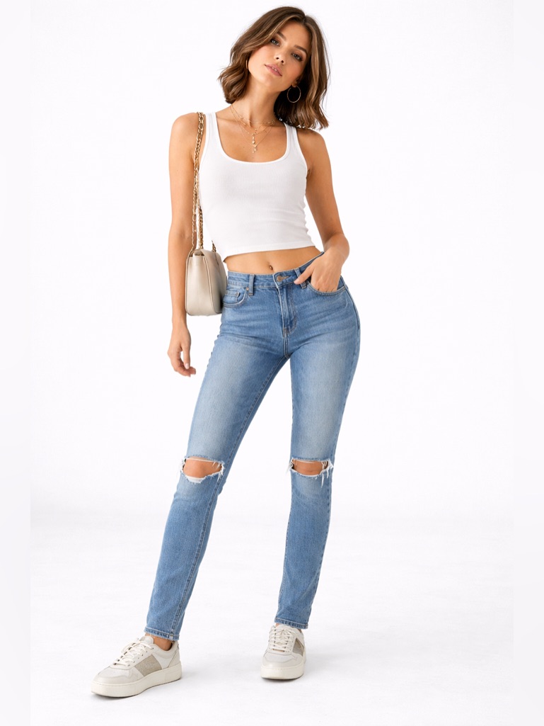 Good American Good Legs Skinny Jeans Distressed Mid Rise Stretch Casual Denim 26